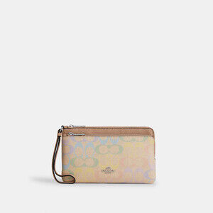 Coach Outlet Double Zip Wallet In Rainbow Signature Canvas
